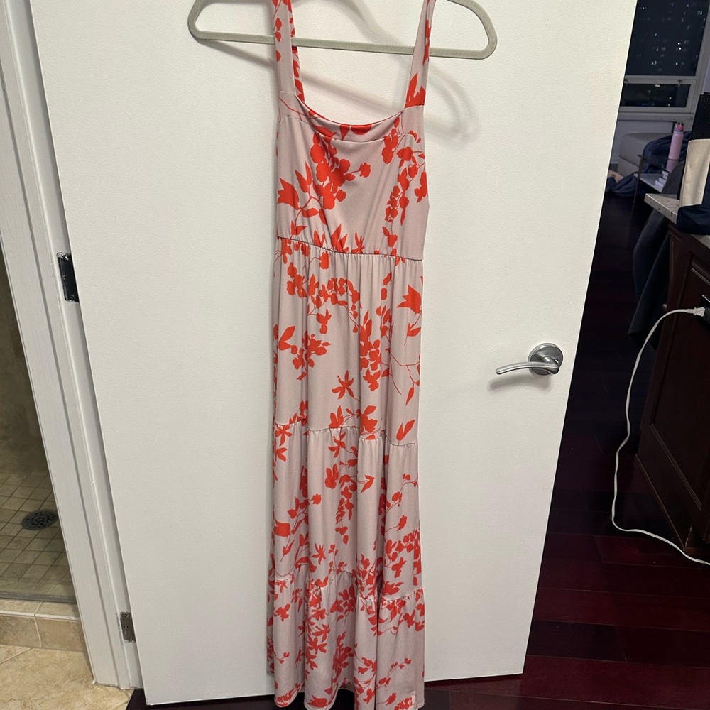 Floral Maxi Dress in Red and Dusty Pink